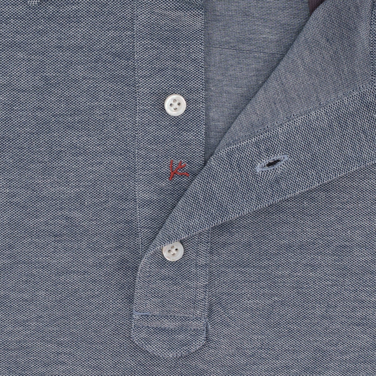 695$ ISAIA NAPOLI Hand-Sewn Polo Long Sleeve Jersey Cotton Blue Size M