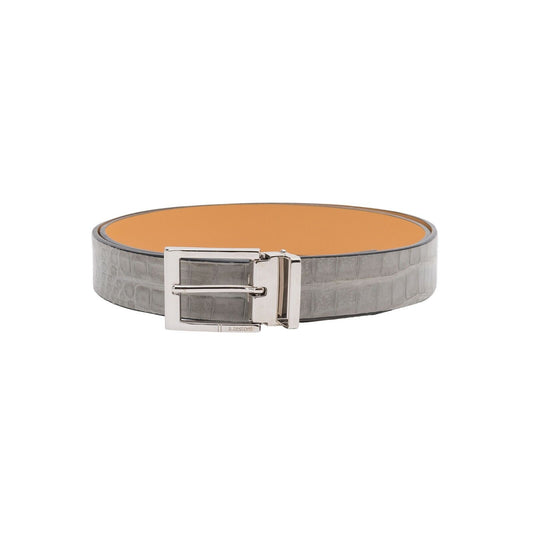 $1780 Testoni Bologna Sage Gray Belt Casual Genuine Crocodile Size 125 ( XL )
