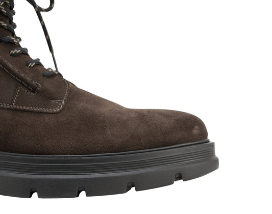 1550$ TESTONI Combat Boot Shoes Suede + Plain Calf Cigar 8 UK / 9 US / 42 IT
