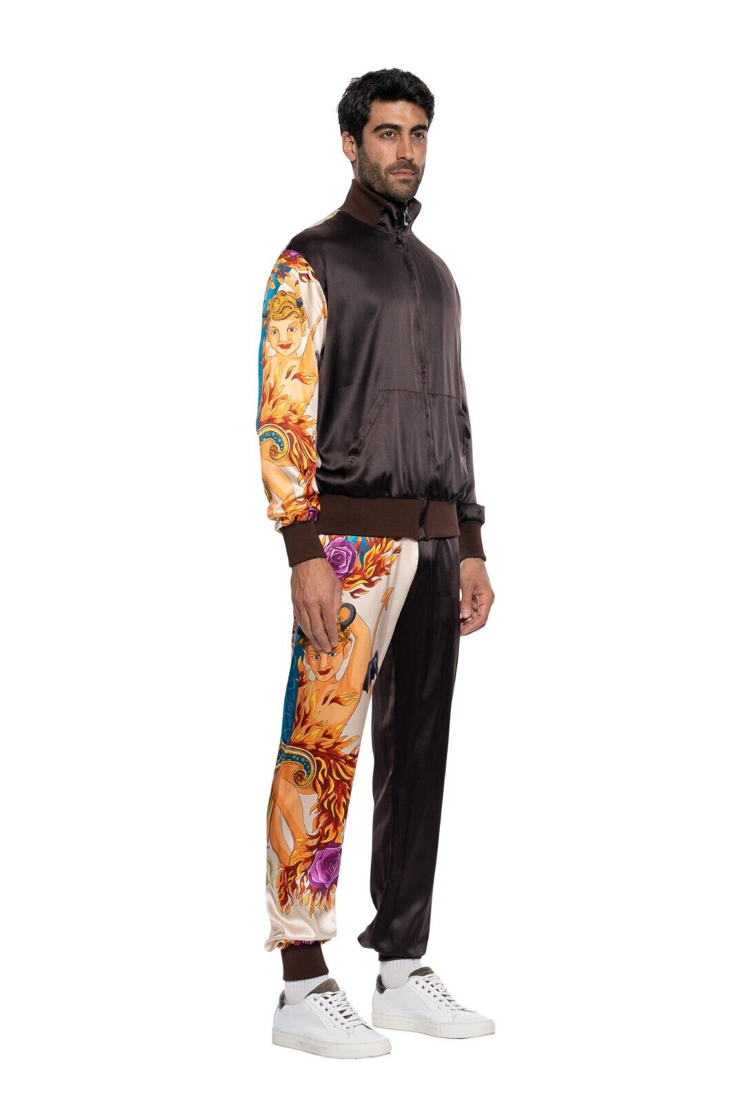 3500$ ITALO FERRETTI Tracksuit Jogging Suit "ACE OF SPADE" 100% Silk Size L
