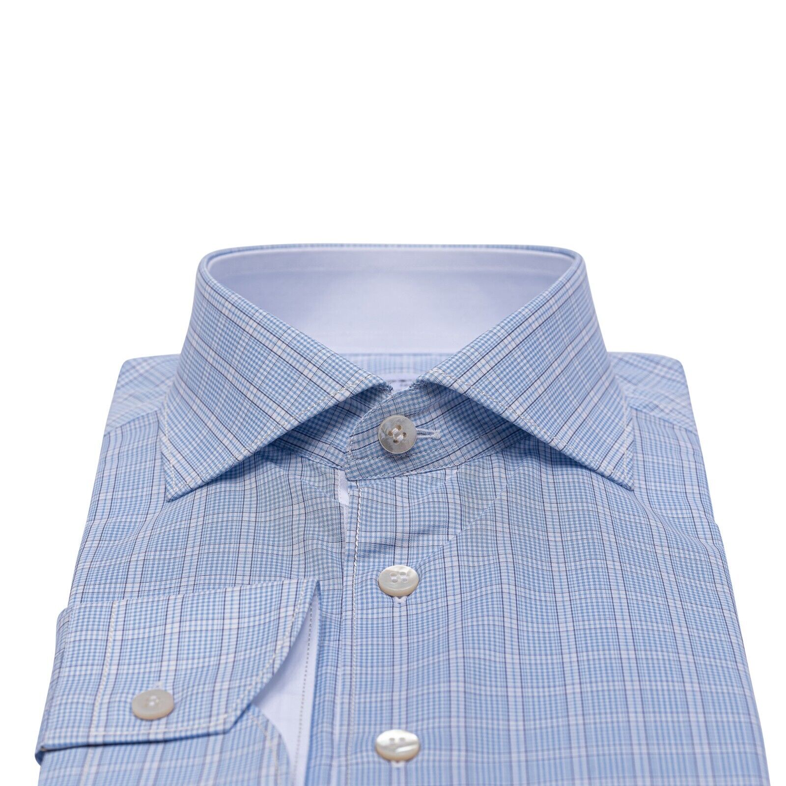 690$ LUXURY GERLIN Shirt Blue Checks EXTRAFINE ALUMO Cotton 4B ZILLI