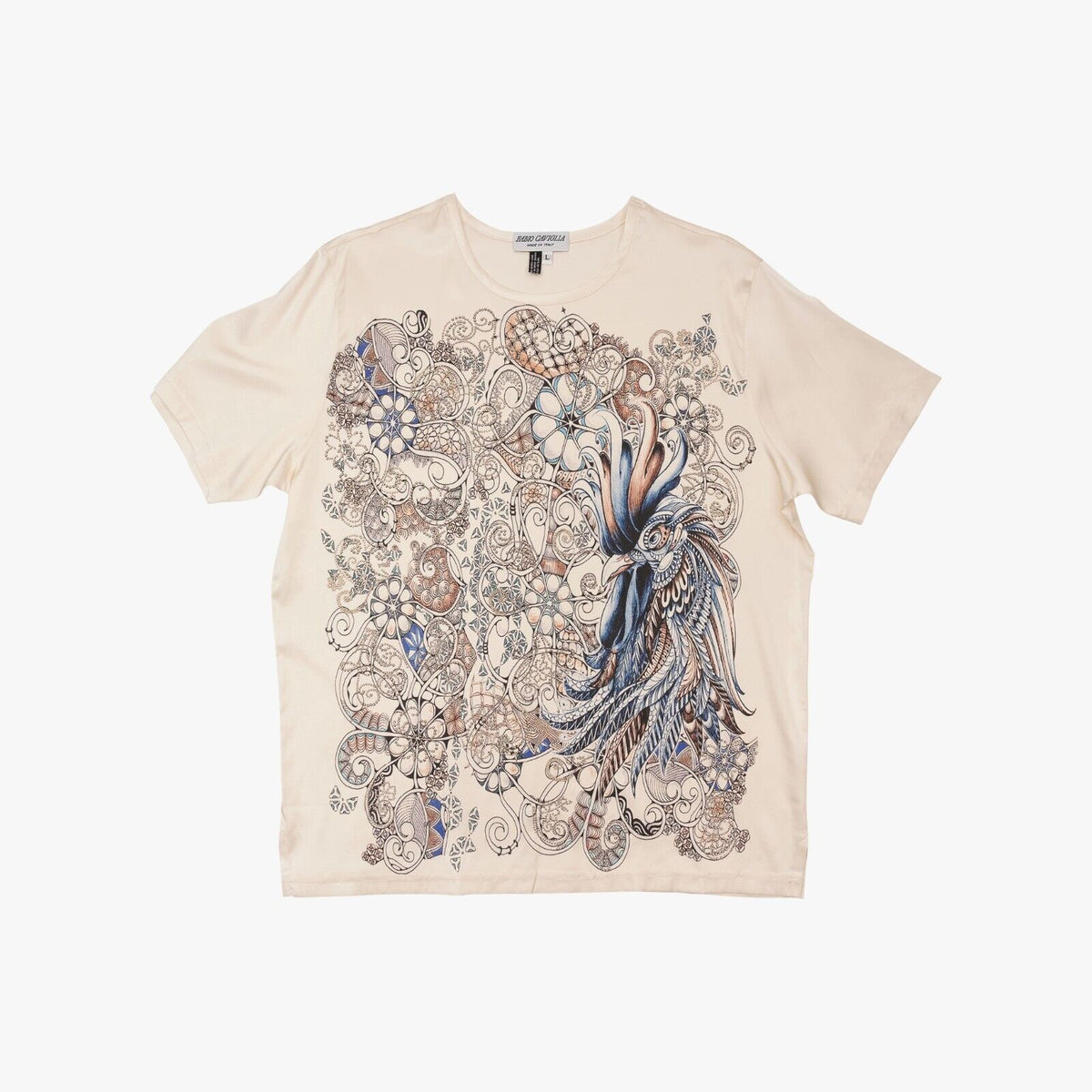 750$ LUXURY FABIO CAVIGLIA T-Shirt "Rooster" 100% Silk COMO STRETCH Size L