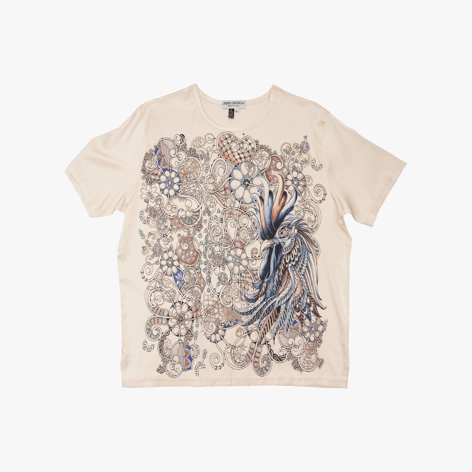 750$ LUXURY FABIO CAVIGLIA T-Shirt "Rooster" 100% Silk COMO STRETCH Size L
