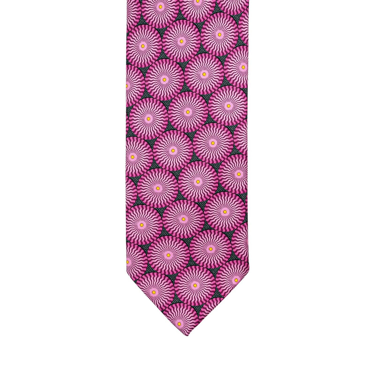 $290 ITALO FERRETTI Tie Medallion "CIRCLE" Dark Pink 100% Silk Handmade in Italy
