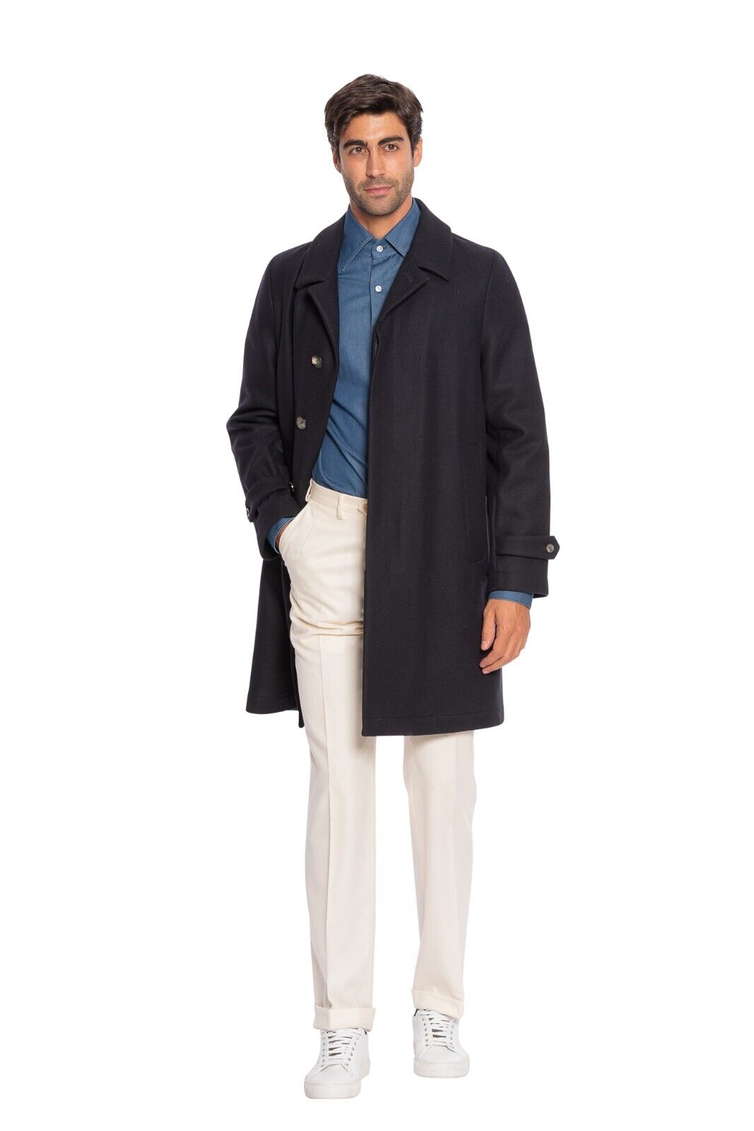$1600 BOGLIOLI MILANO Blue Navy "DUSTER" Long Coat Heavy Wool 40 US / 50 EU