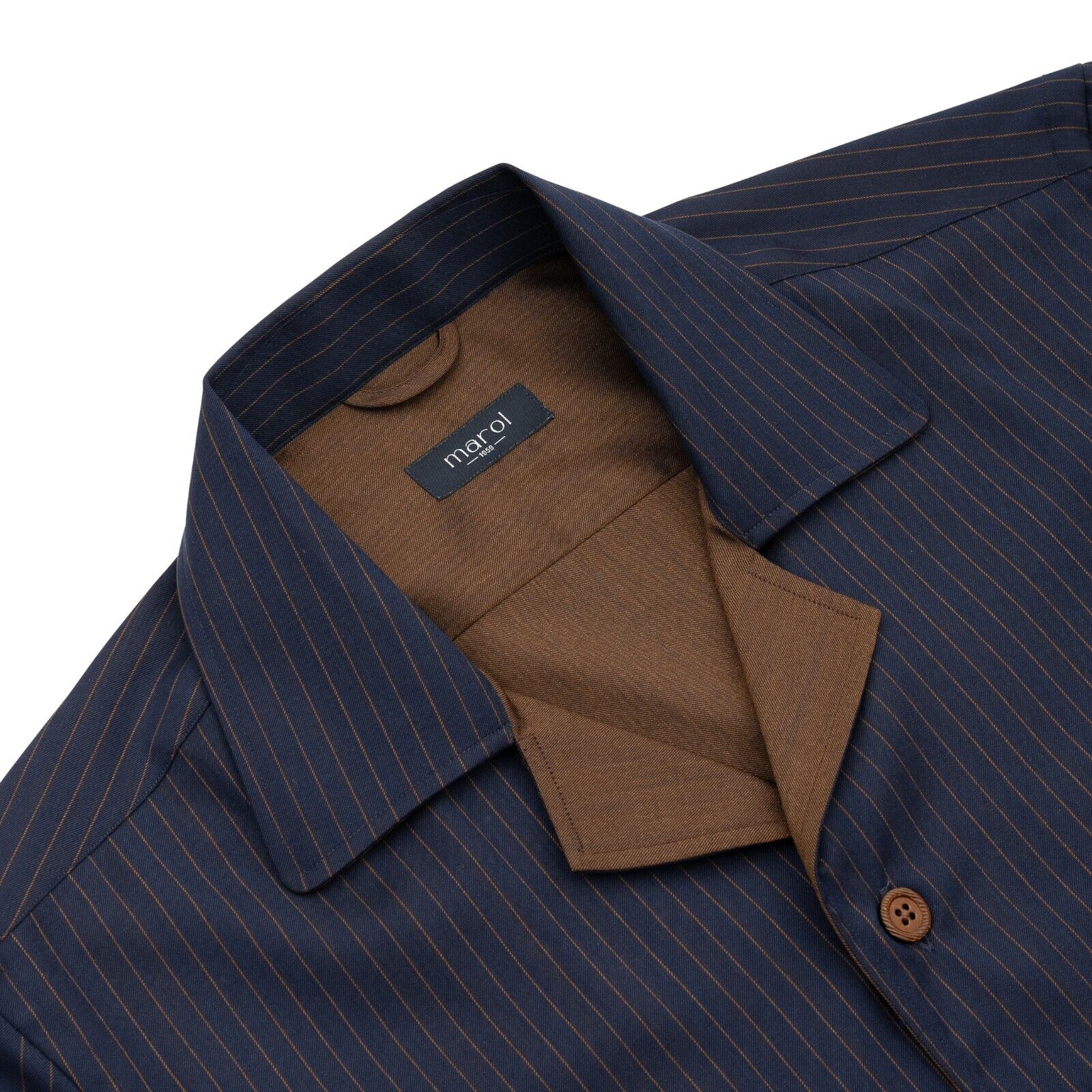 1400$ LUXURY MAROL BOLOGNA Striped Shirt Blue Double Cotton LORO PIANA 15.5 - 39