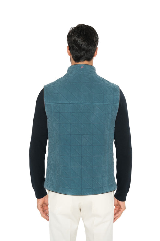 4500$ ISAIA NAPOLI Teal Blue Quilted Jacket Vest 100% Lambskin Leather