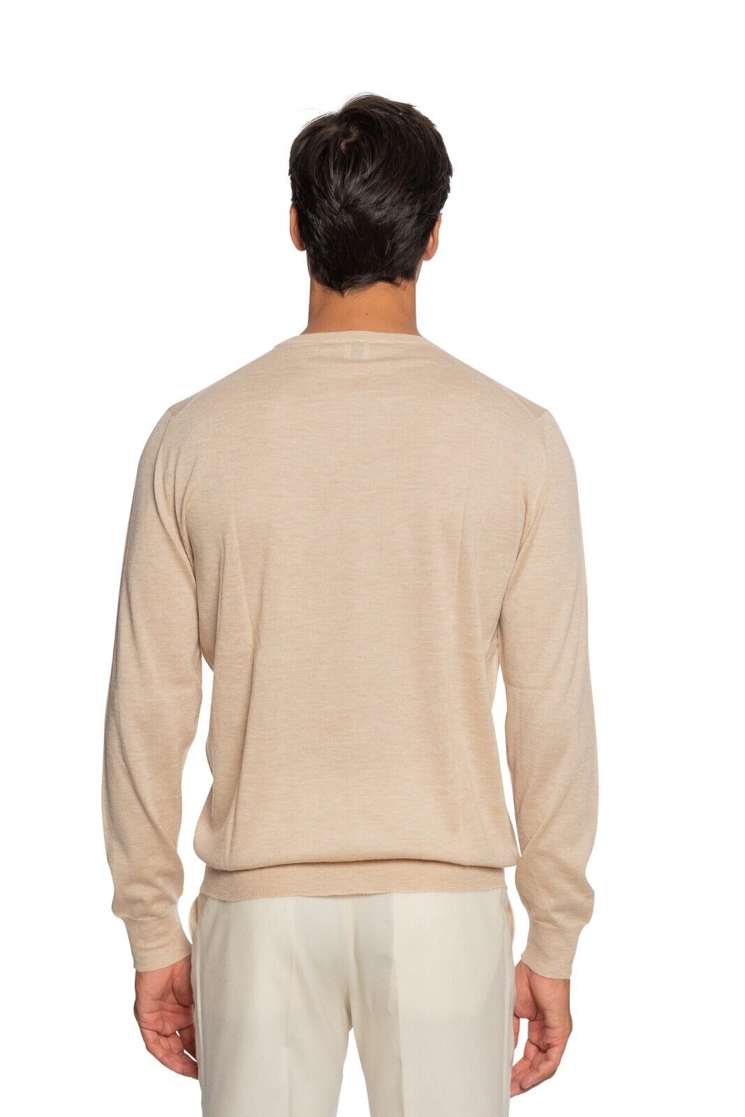 $2000 FEDELI CASHMERE Beige Crewneck Sweater 90% CASHMERE 10% VICUNA Ultra Rare
