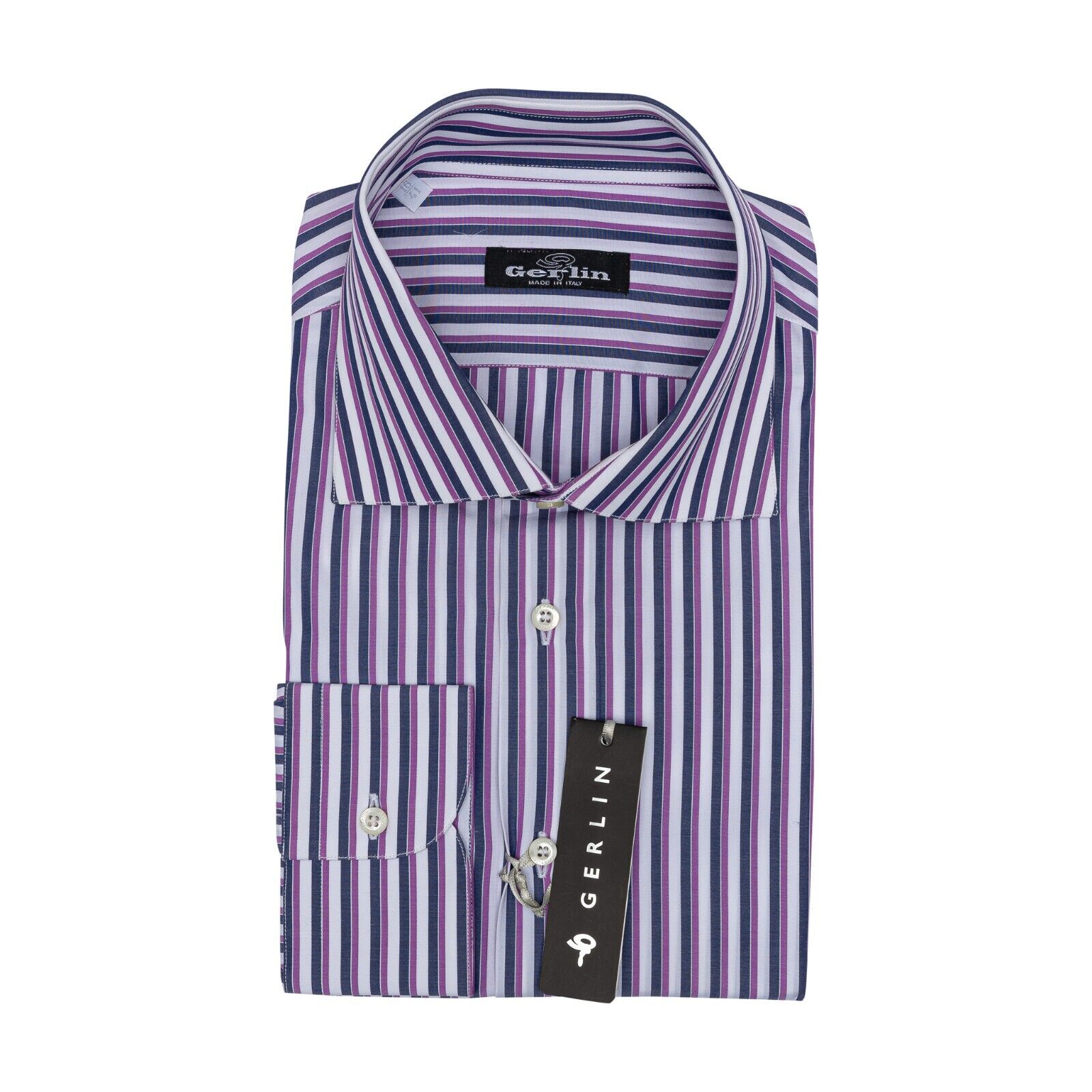 690$ LUXURY GERLIN Shirt Purple Striped Cotton 16 - 41 - 1N BIJAN