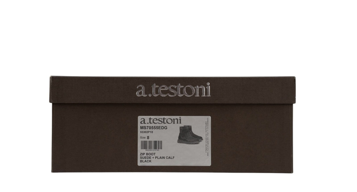 1550$ TESTONI Combat Zip Boot Shoes Suede + Plain Calf Black 8 UK / 9 US / 42 IT