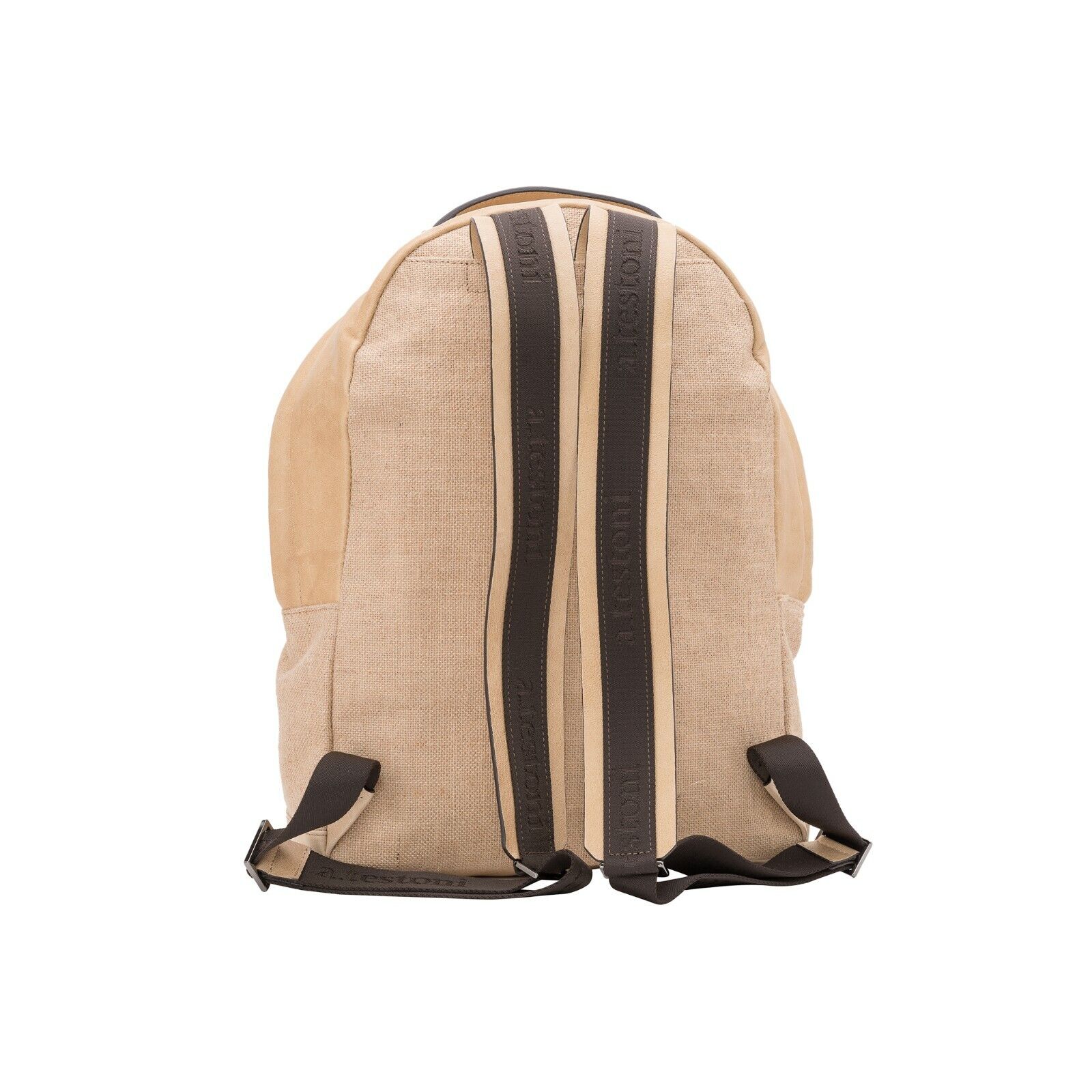 $960 Testoni Bologna Sand Luxury Backpack Juta Canvas + Washed Lambskin
