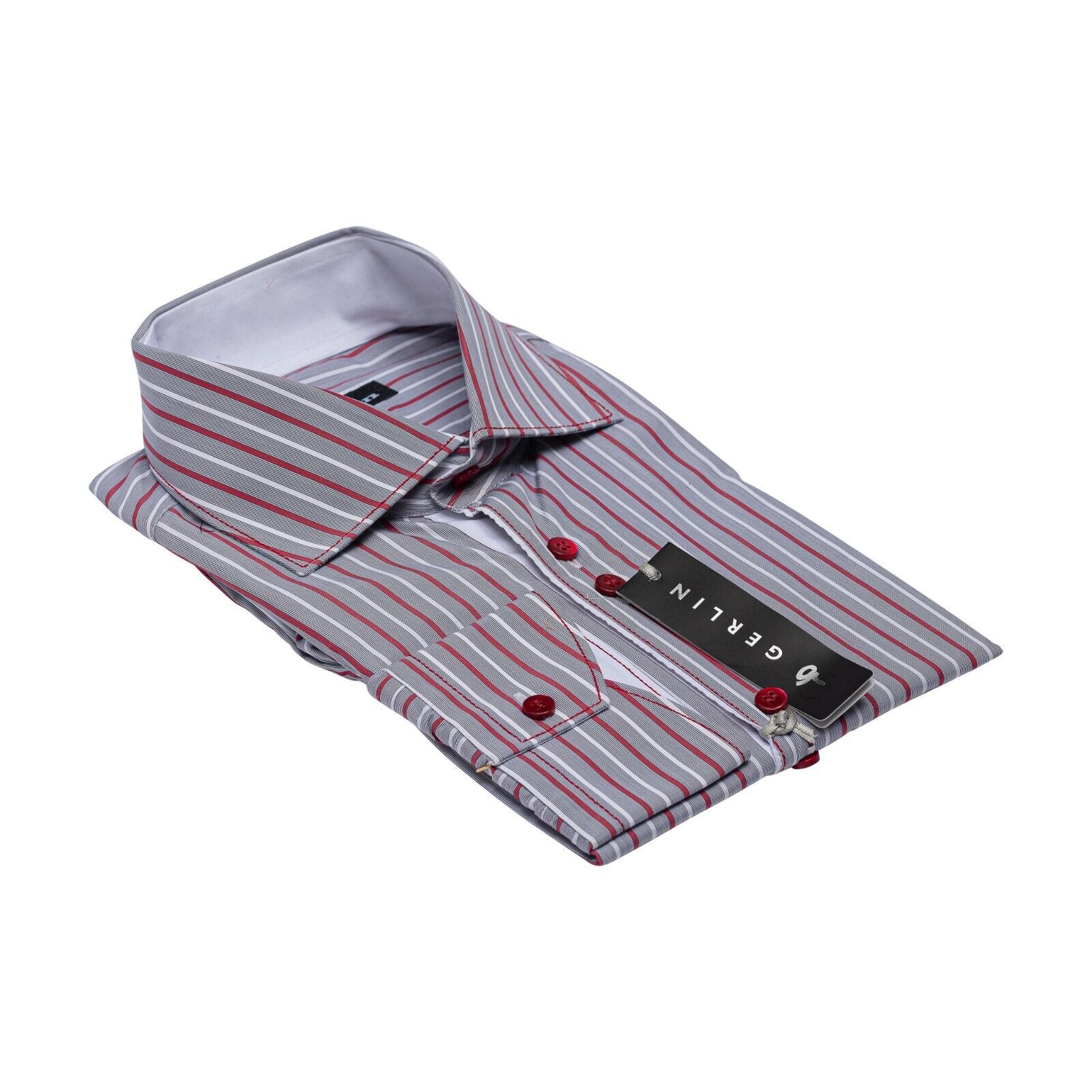 690$ ITALIAN LUXURY GERLIN Shirt Striped Grey Cotton 16 - 41 3I BIJAN