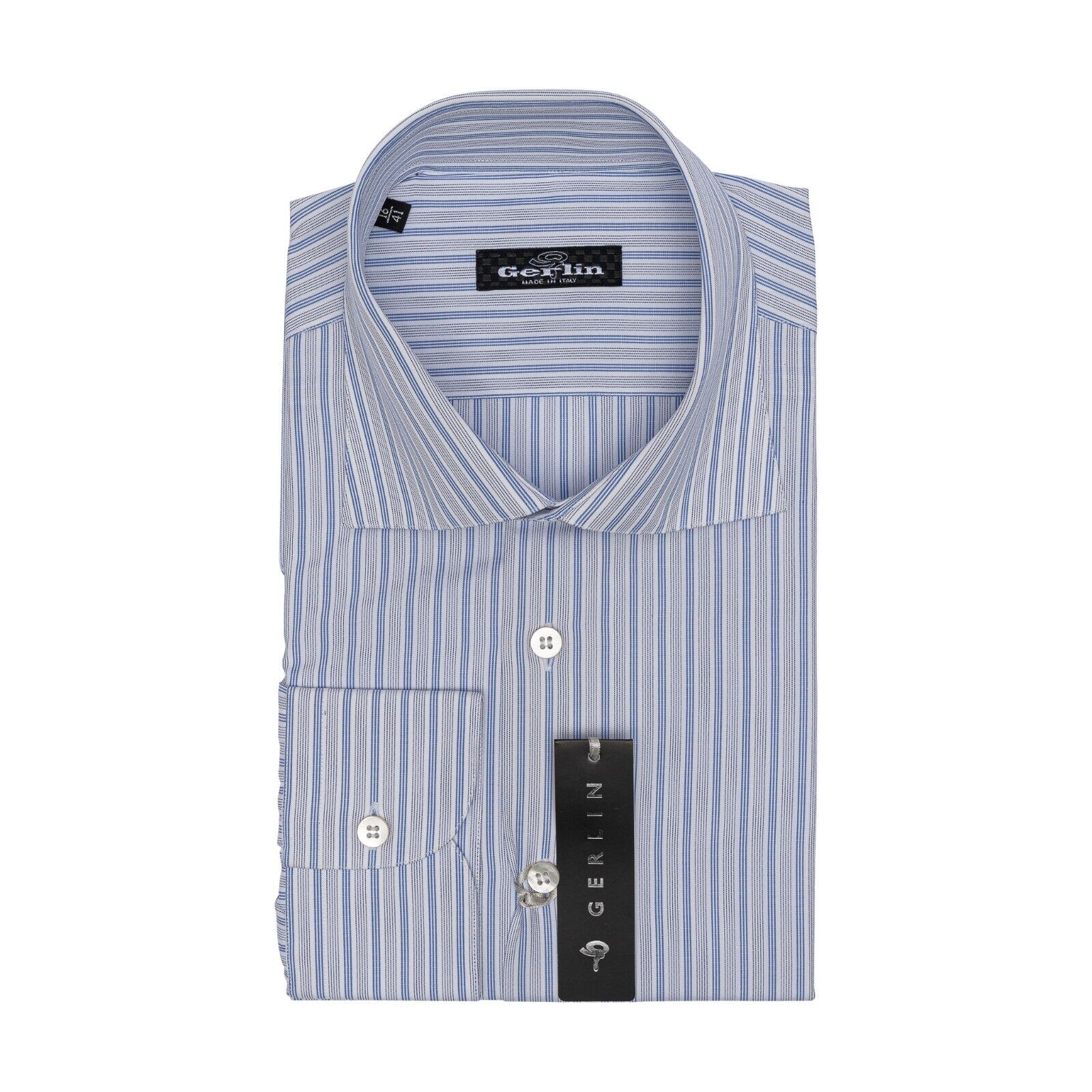 690$ LUXURY GERLIN Shirt striped White - Blue Cotton 16 - 41 2AS ZILLI