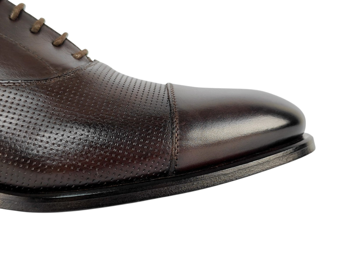 1200$ TESTONI 1929 Oxford Shoes Perforated Antique Calf Cigar 8 UK 9 US 42 IT
