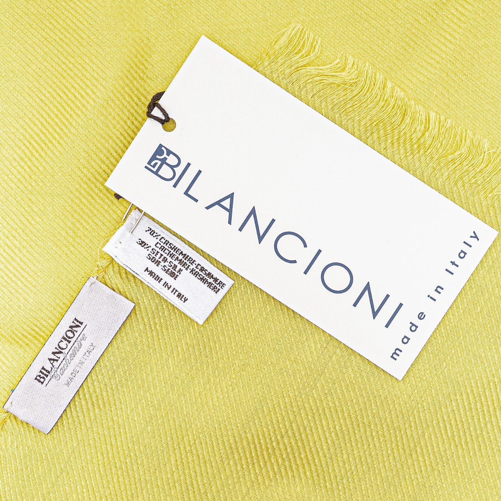 650$ Luxury UMBERTO BILANCIONI Stole Scarf Yellow Cashmere / Silk Made in Italy