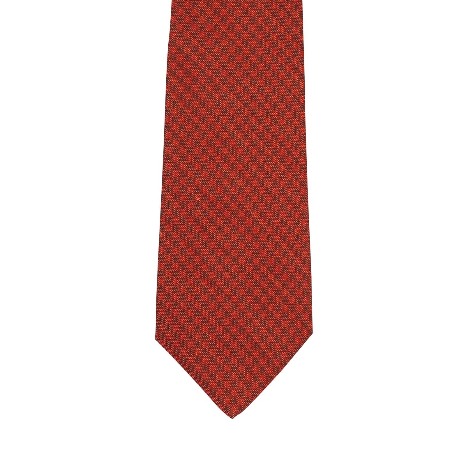 $330 KITON NAPOLI 7 - Fold Tie Checks Dark Red Silk / Linen 148cm - 8.5cm