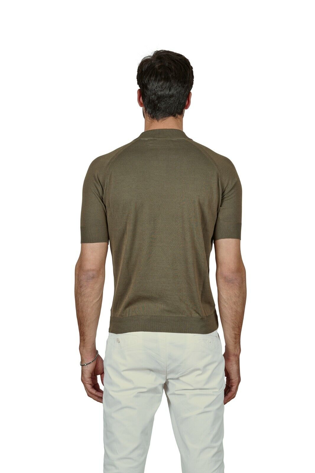 240$ Italian Luxury MAURO GRIFONI Sweater Knit T-Shirt Cotton Military Green