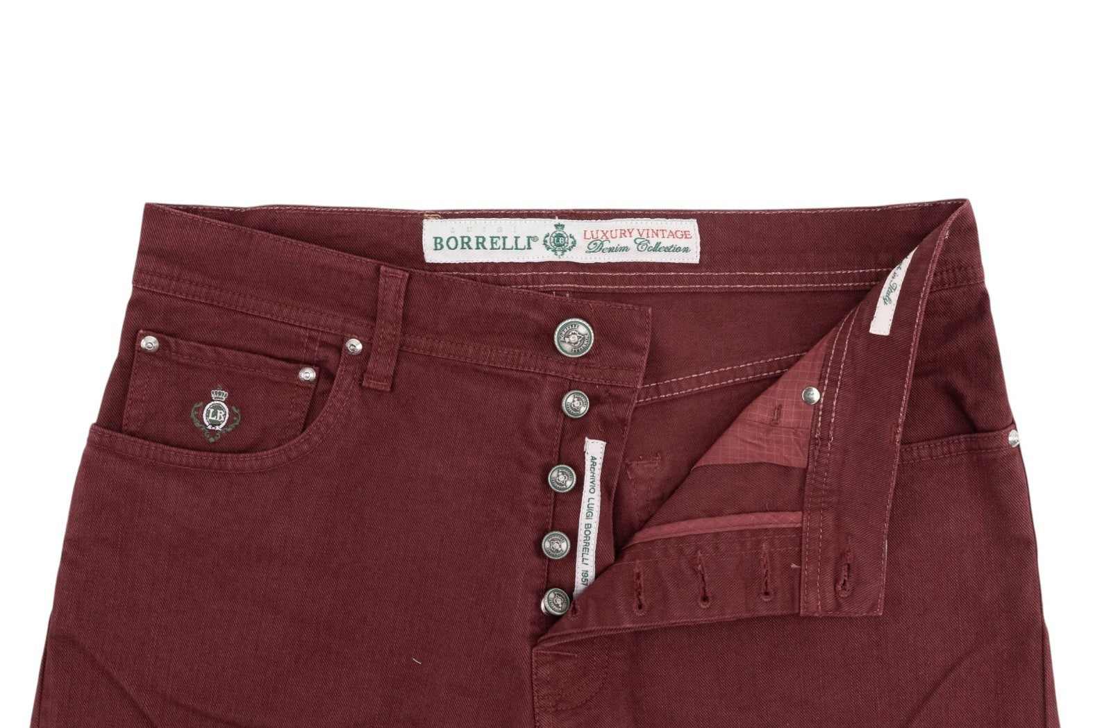 415$ LUIGI BORRELLI NAPOLI Burgundy Denim Jeans Pant Cotton 34 US / 50 EU