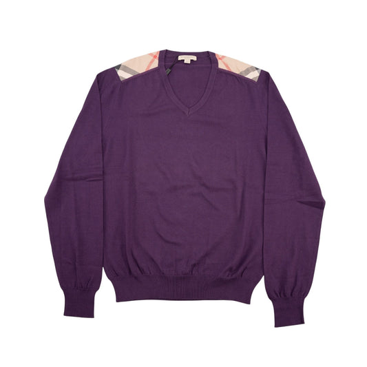 600$ BURBERRY Magenta Purple Sweater V-Neck 100% Cotton