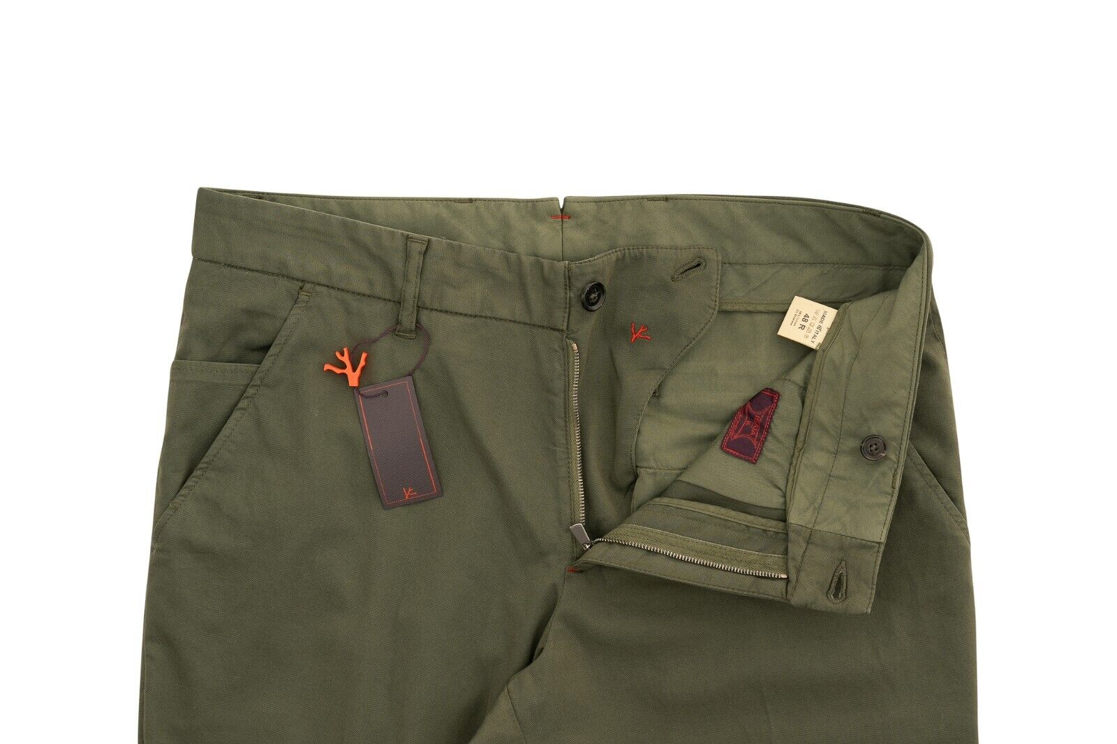 690$ ISAIA NAPOLI Comfort Project Green Chino Trousers Pant Cotton 32 US / 48 EU