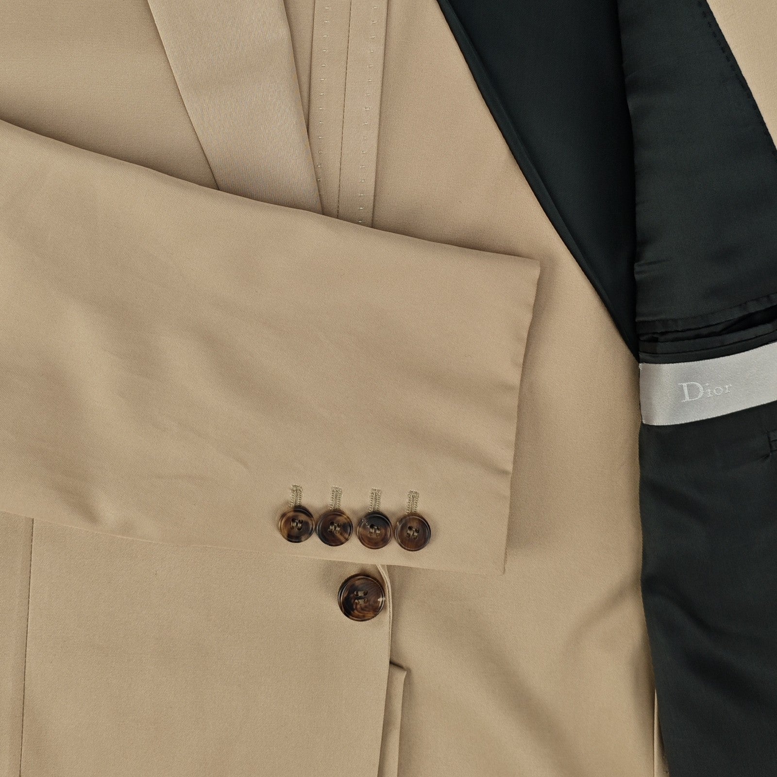 DIOR PARIS Beige Cotton 2 Buttons Suit Runway Style Long Lapel Made in Italy