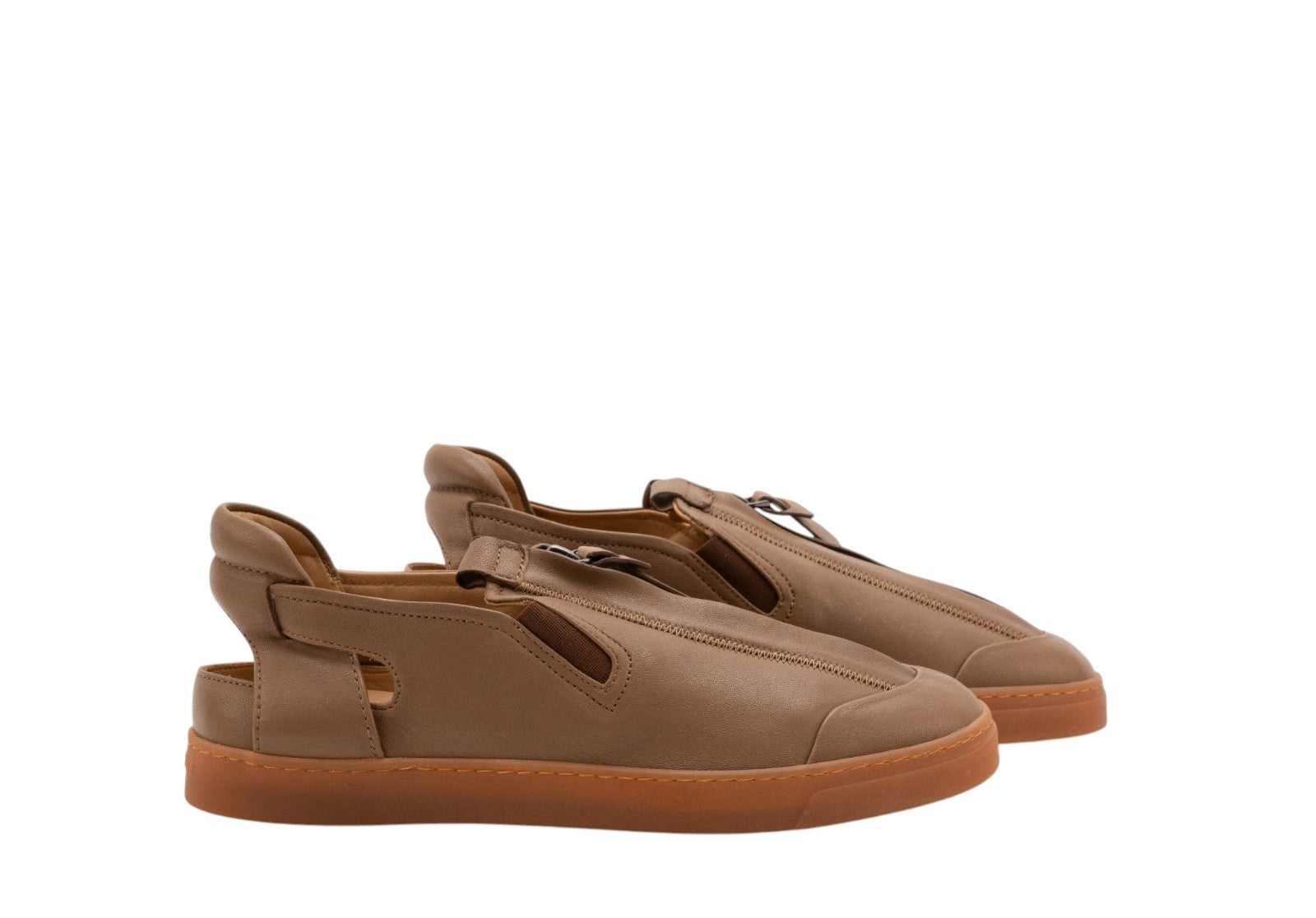 1450$ GIORGIO ARMANI Runway Sandal Zip Shoes With Cut-Outs Light Brown Leather