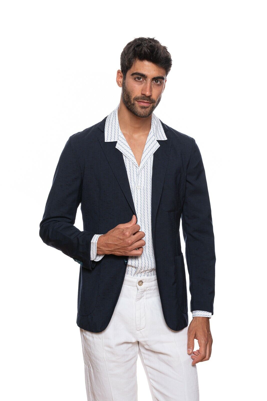 1980$ BELVEST Dark Blue Glen Plaid Light Wool Jacket Blazer 42 US / 52 EU 8R
