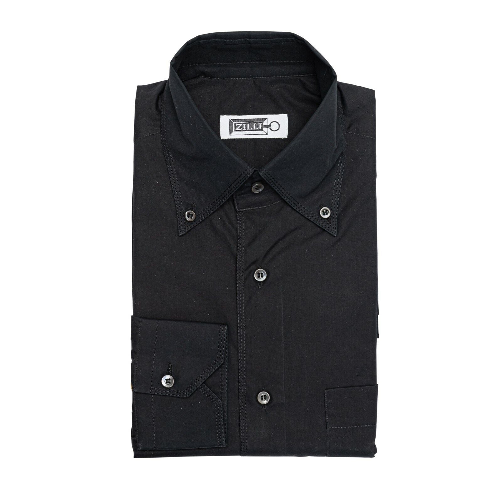 LUXURY 690$ ZILLI Shirt Point Collar Button Down Black 100% Cotton 37 EU