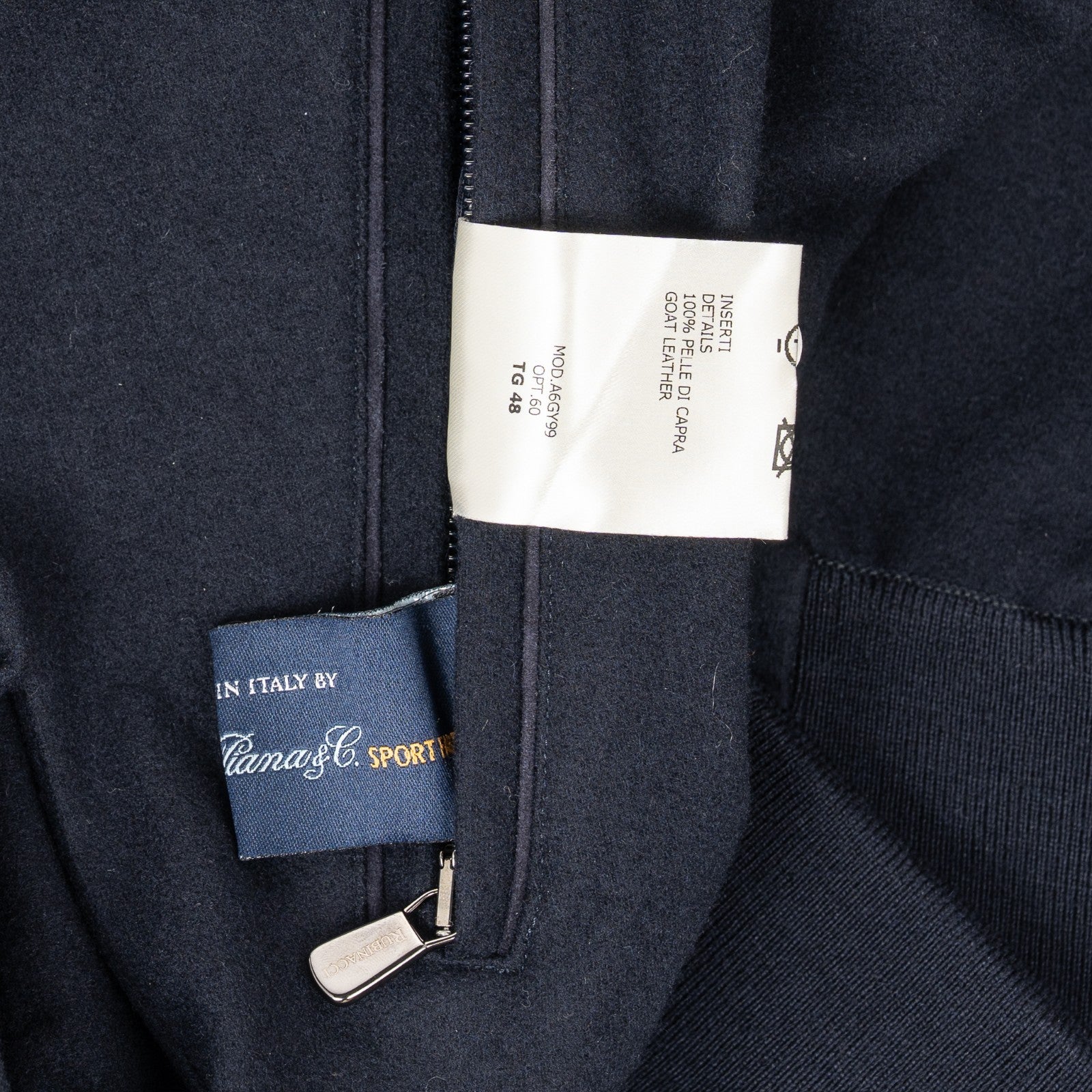 $2600 RUBINACCI Blue Hooded Tracksuit LORO PIANA Wool Cashmere + Leather Details