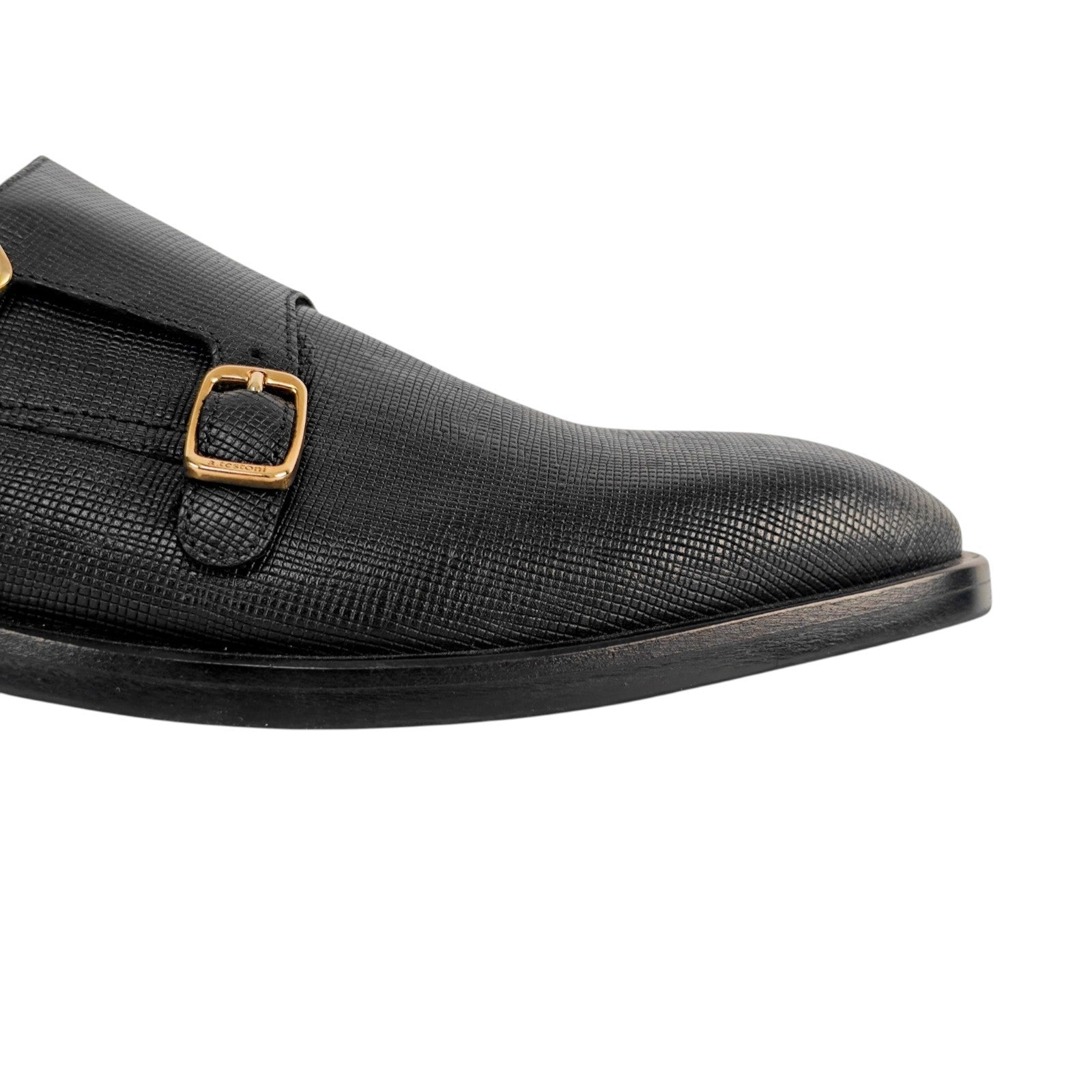 1250$ TESTONI Black Double Monk Shoes Saffiano Soft Calf 8 UK / 9 US / 42 IT