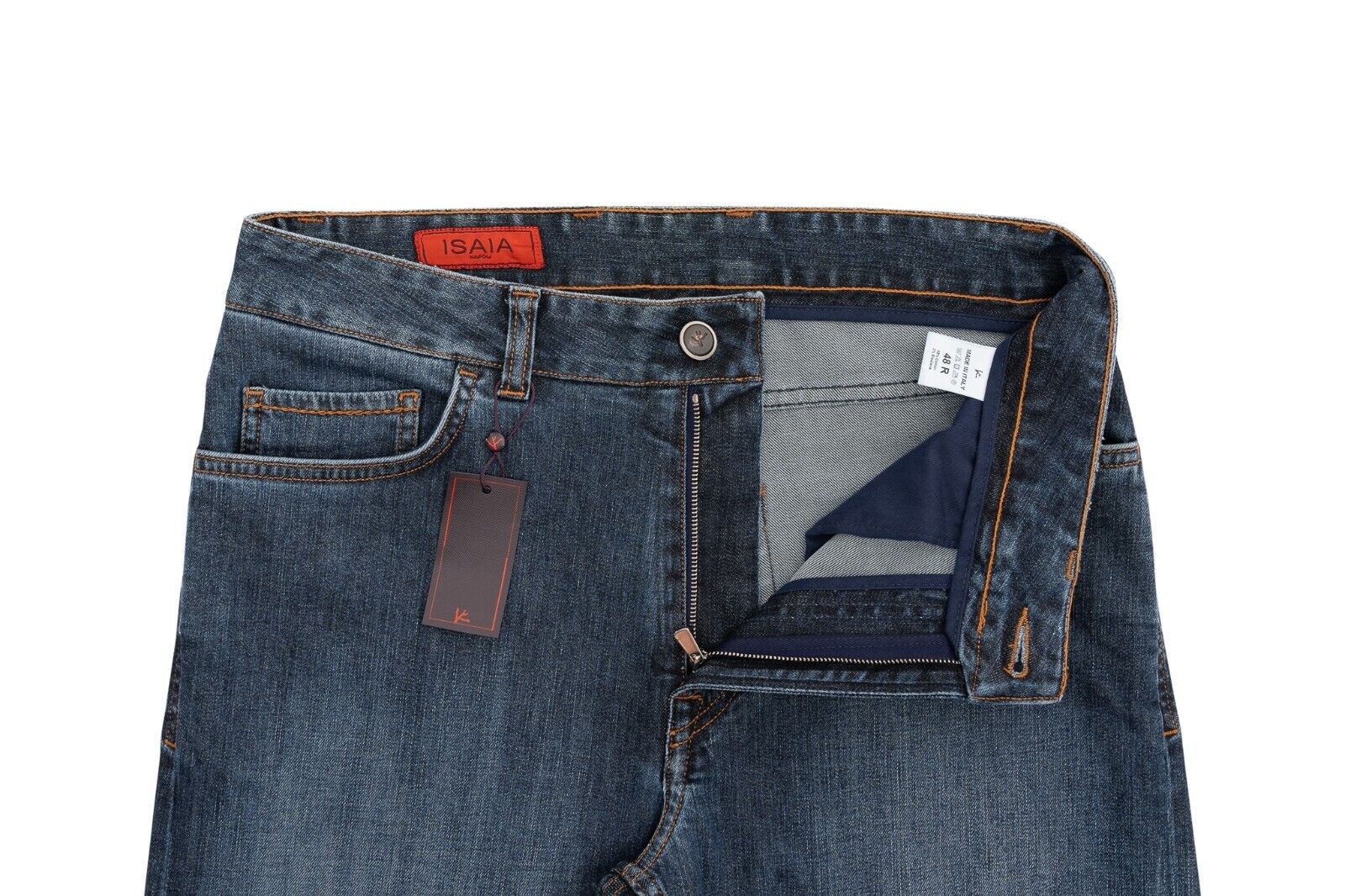 690$ ISAIA NAPOLI Dark Blue Denim Jeans Pant Cotton 32 US / 48 EU Slim Straight