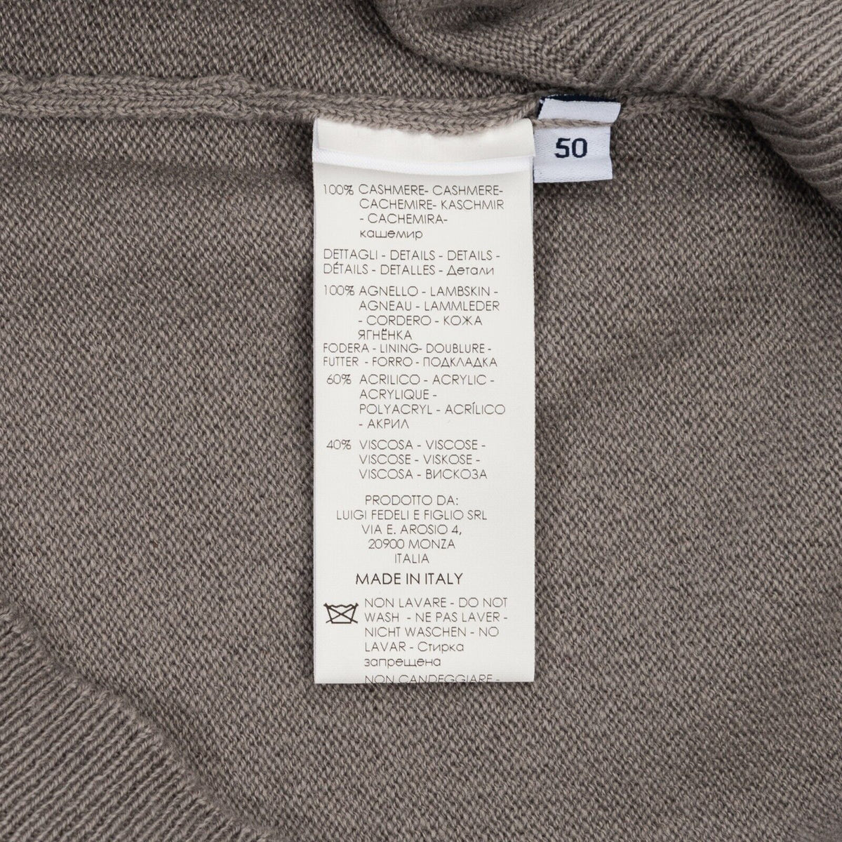 $1400 FEDELI CASHMERE Gray Sweater Half Zip 100% Cashmere / Lambskin 40 US 50 EU