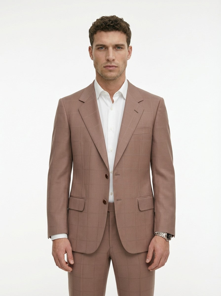 4950$ BRIONI Powder Pink Suit Windowpane Wool Handmade in Italy 38 US / 48 IT