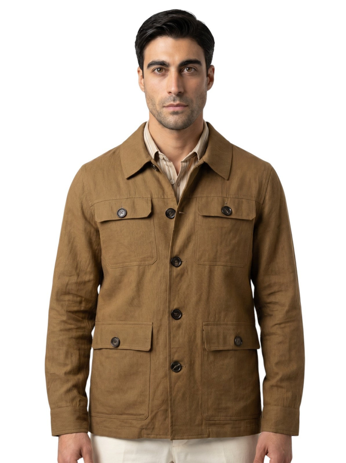 $2800 ISAIA NAPOLI Tobacco Hand-Sewn Safari Jacket 100% Linen 38 US / 48 EU