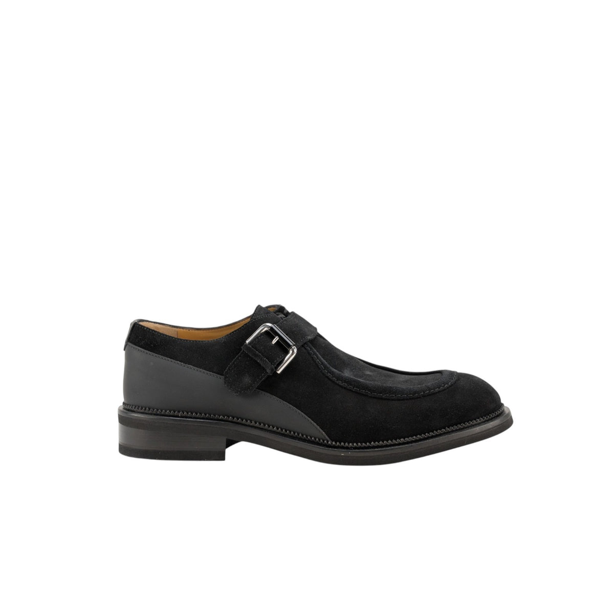 1200$ TESTONI Single Monk Shoes Buckle English Suede Black 8 UK / 9 US / 42 IT