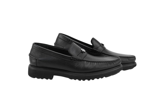 1250$ TESTONI Mocs Loafer Shoes Calf Black + Dark Metal 8 UK / 9 US / 42 IT