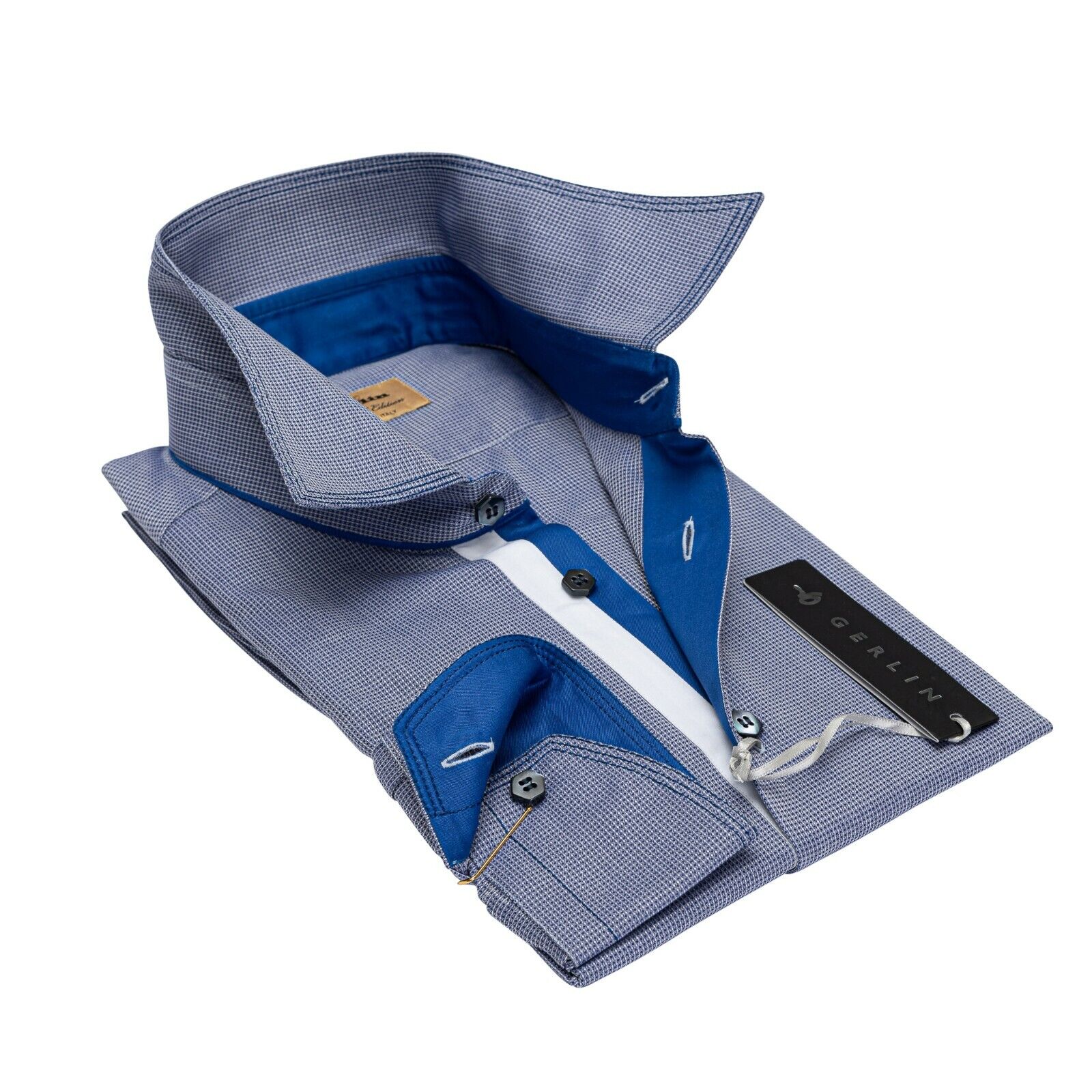 LUXURY 690$ GERLIN Shirt Blue 100% Thomas Mason Cotton 16-41 BIJAN