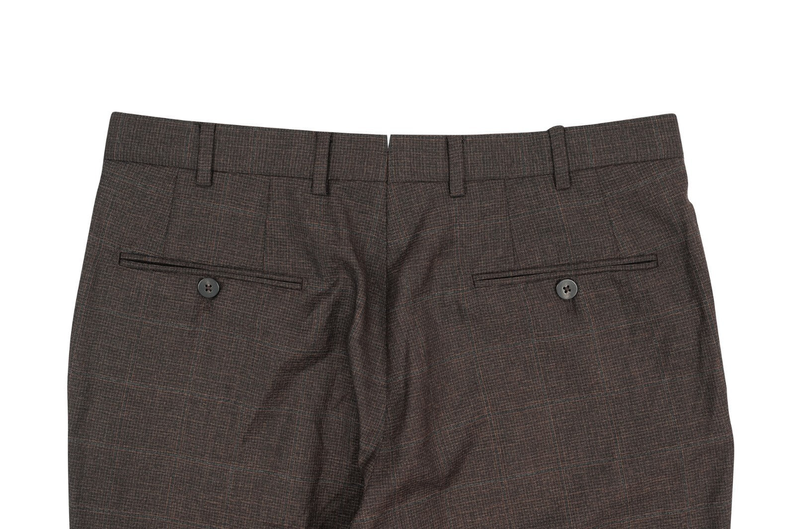 1250$ ISAIA NAPOLI Checks Brown Hand-Sewn Dress Pant Wool 140's  32 US / 48 EU