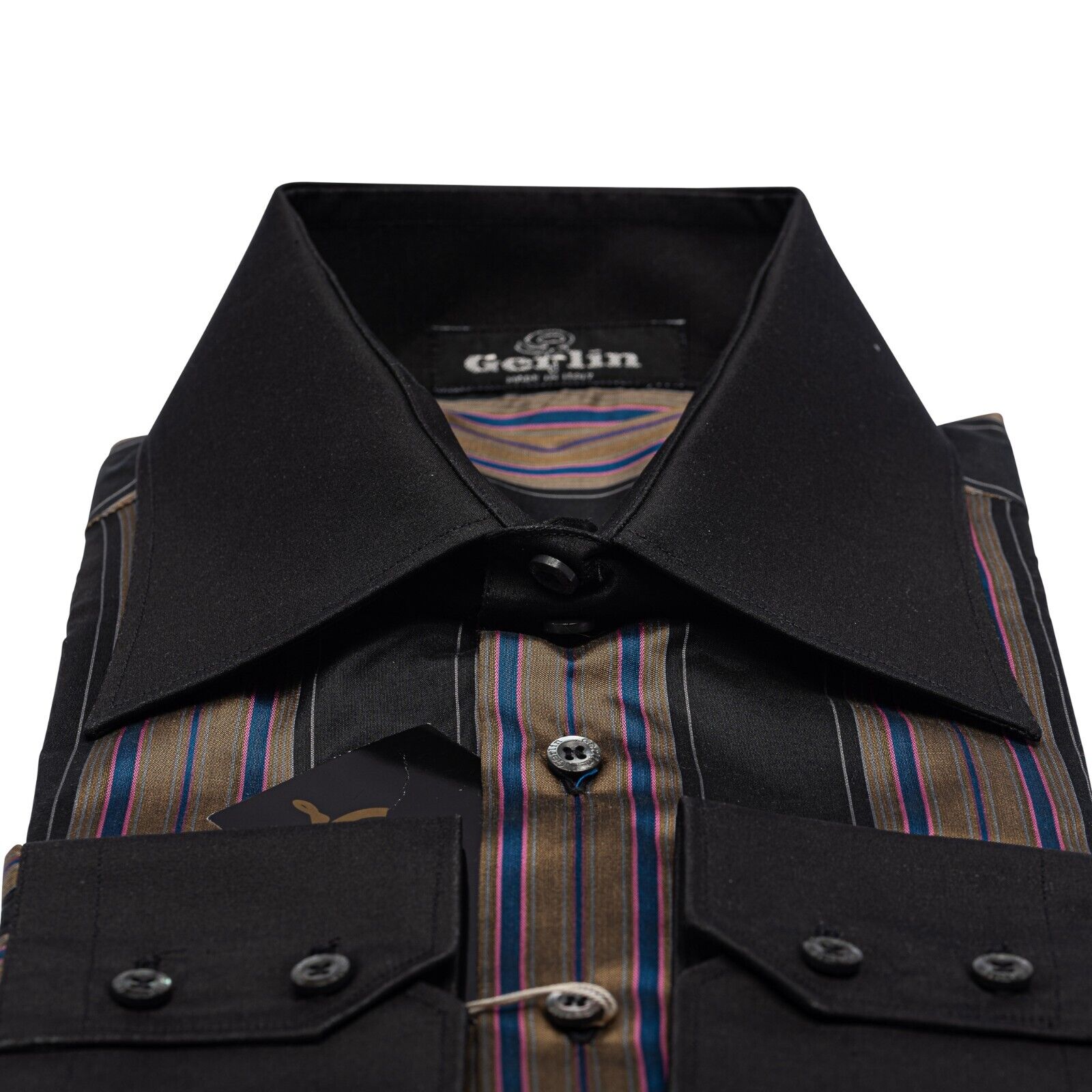 1400$ LUXURY GERLIN Shirt Striped 100% Crèpe Silk 16-41 1B ZILLI