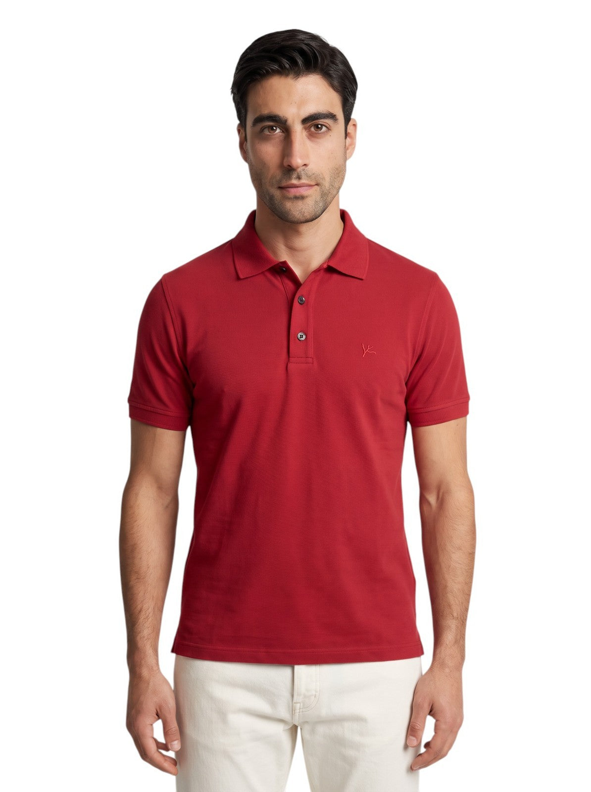 575$ ISAIA NAPOLI Garment Dyed Cotton Piquet Short Sleeve Polo Red
