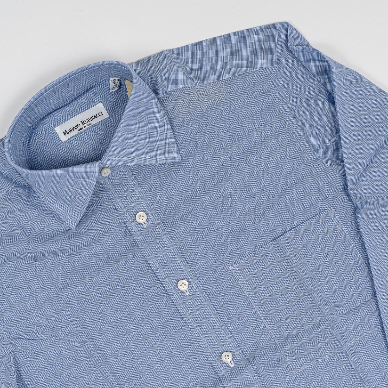520$ RUBINACCI NAPOLI Blue Plaid Checks Pocket Shirt Cotton Classic Fit 9P