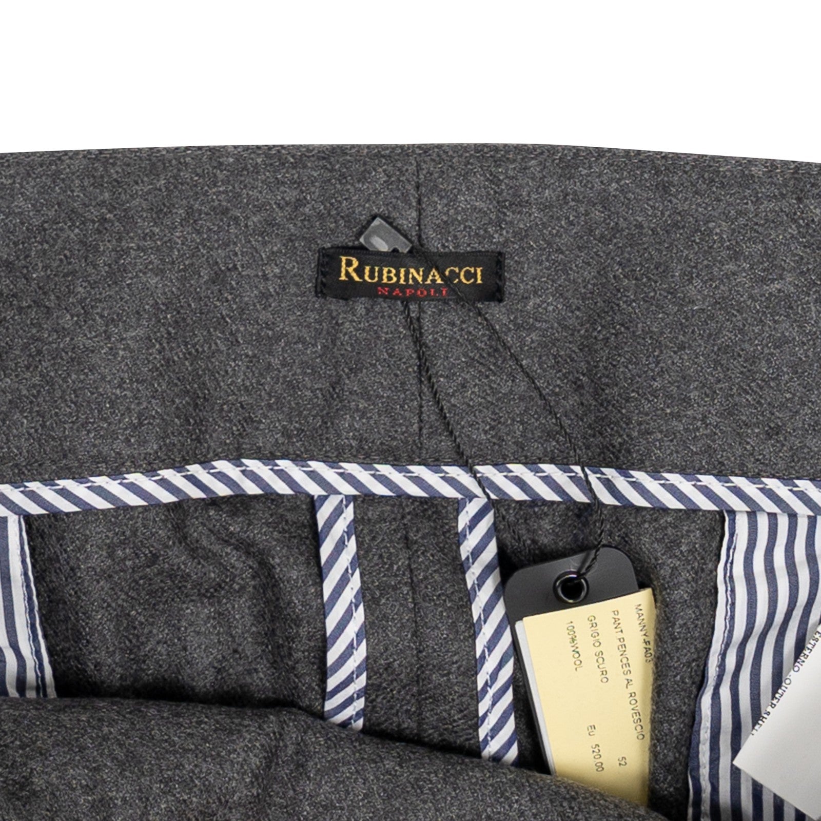 670$ RUBINACCI NAPOLI "Manny" Gray Flannel Wool High Rise Pant 36 US / 52 EU
