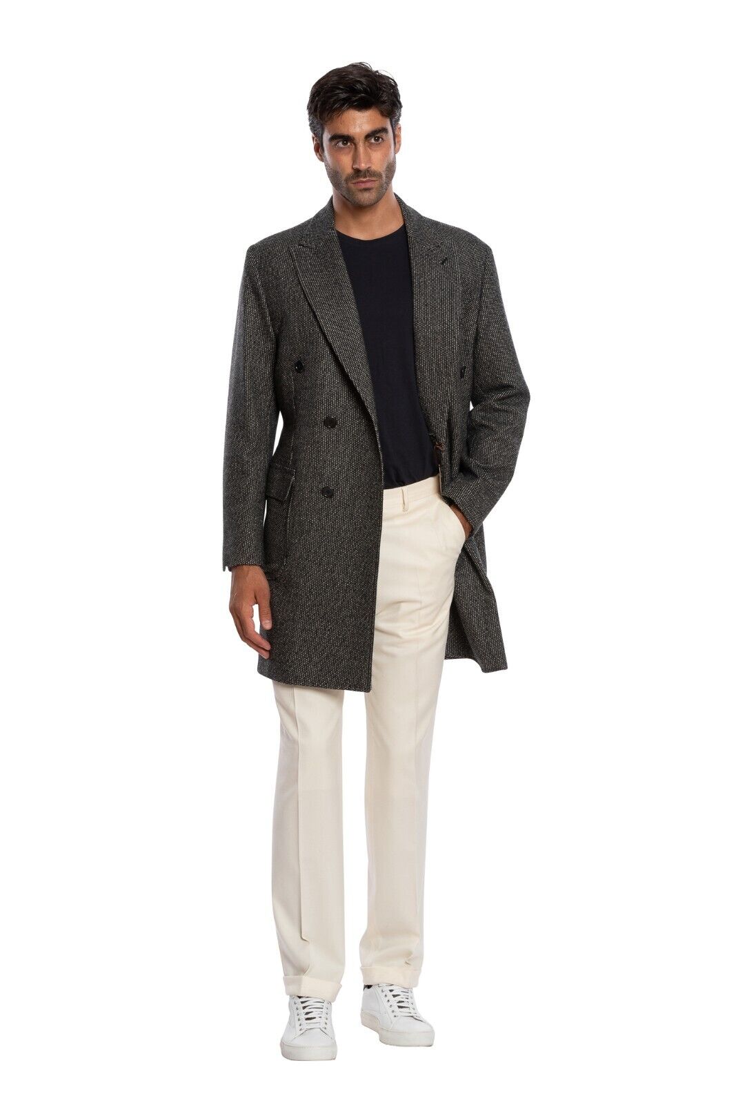 $4200 LUIGI BORRELLI NAPOLI Hand-Sewn 100% Cashmere Grey Coat Double Breasted