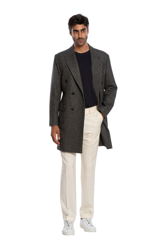 $4200 LUIGI BORRELLI NAPOLI Hand-Sewn 100% Cashmere Grey Coat Double Breasted