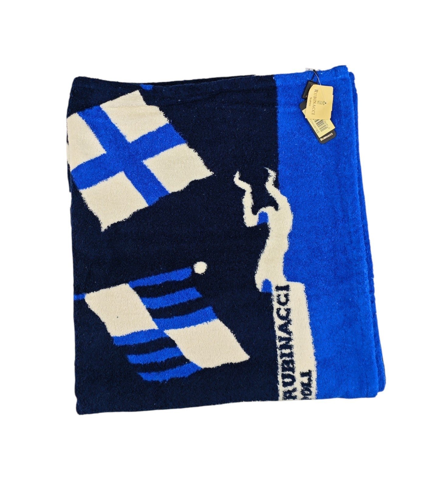 550$ RUBINACCI "Napoli" Beach Towel 100x180 cm White / Blue Italian Luxury