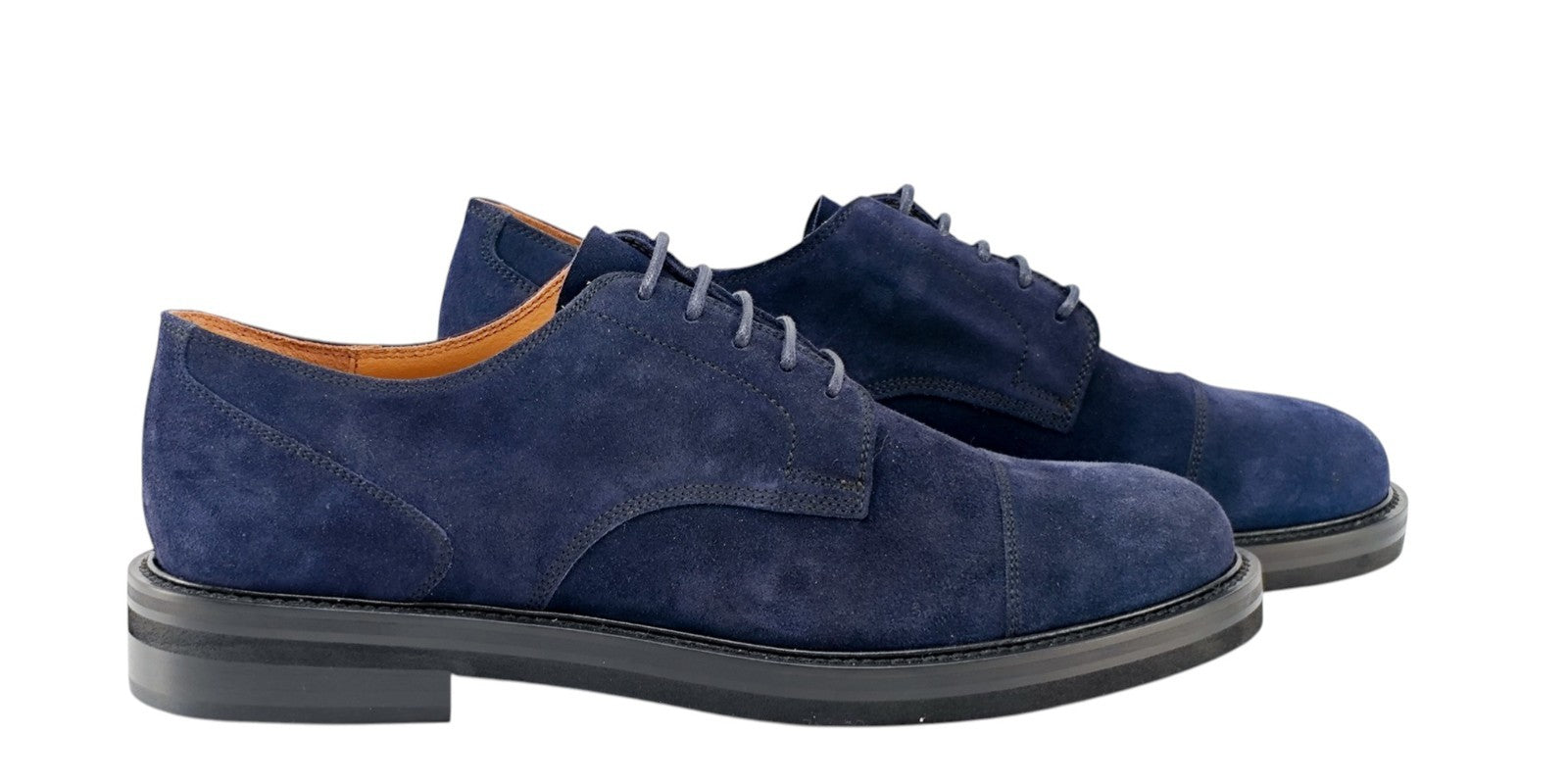 1050$ TESTONI "Camogli" Derby Shoes Blue Suede 8 UK / 9 US / 42 IT
