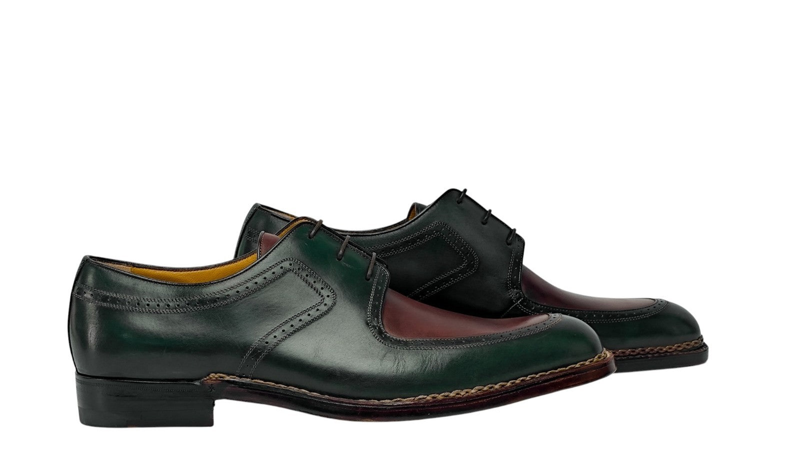 1800$ TESTONI Derby Shoes Norwegian Welted Calf Green / Plum 8 UK / 9 US / 42 IT