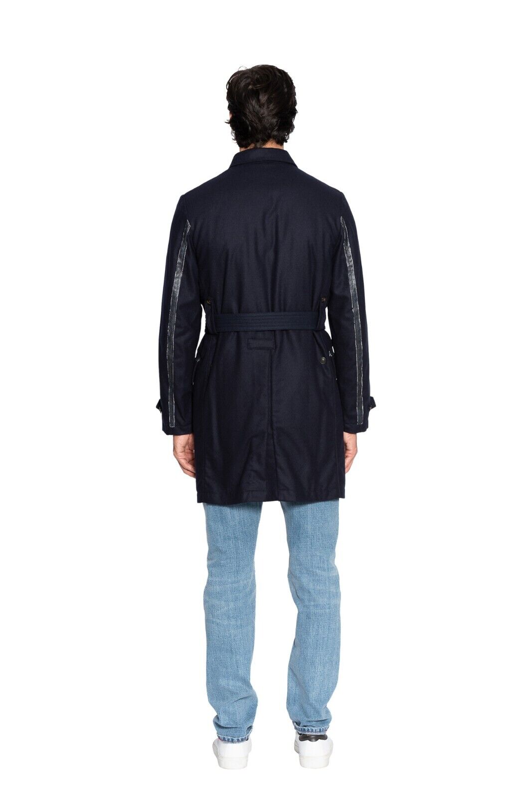 950$ MI.DA TOKYO-FIRENZE Trench Coat Blue Navy Wool Lining in CASHPAD (Cashmere)