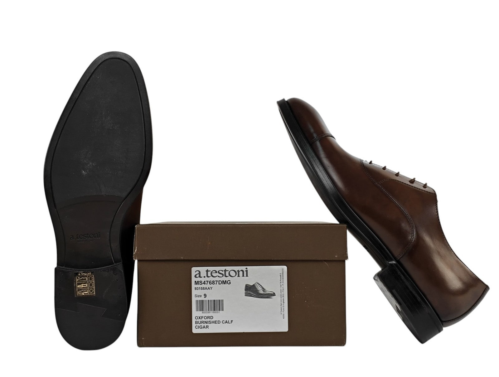 1050$ TESTONI Bologna 1929 Oxford Burnished Calf Cigar Shoes 9 UK 10 US 43 IT