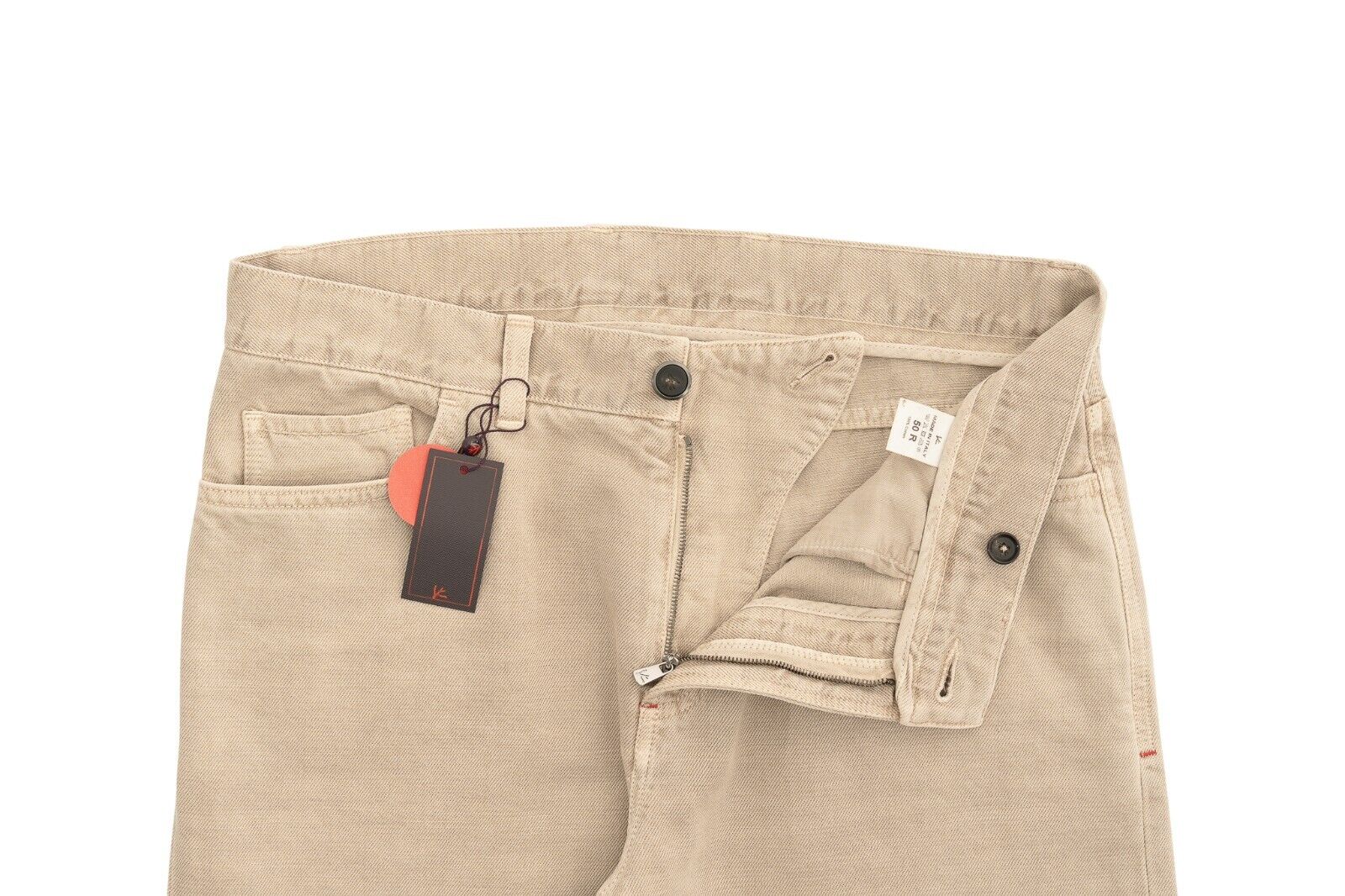 690$ ISAIA "Barchetta Denim" Trouser Pant Drill Dyed Cotton Beige 34 US / 50 EU